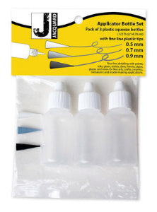 Pack of three white applicator bottles with different sized plastic tips for precise dispensing, displayed in its packaging.