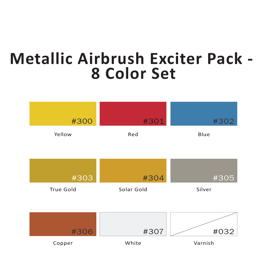 Metallic Airbrush Exciter Pack - 8 Color Set, 1/2 Oz