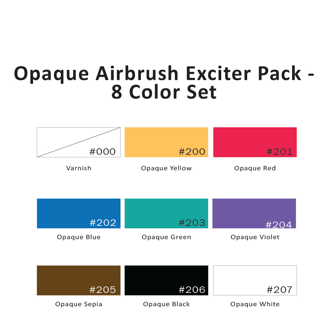 Opaque Airbrush Exciter Pack - 8 Color Set, 1/2 Oz