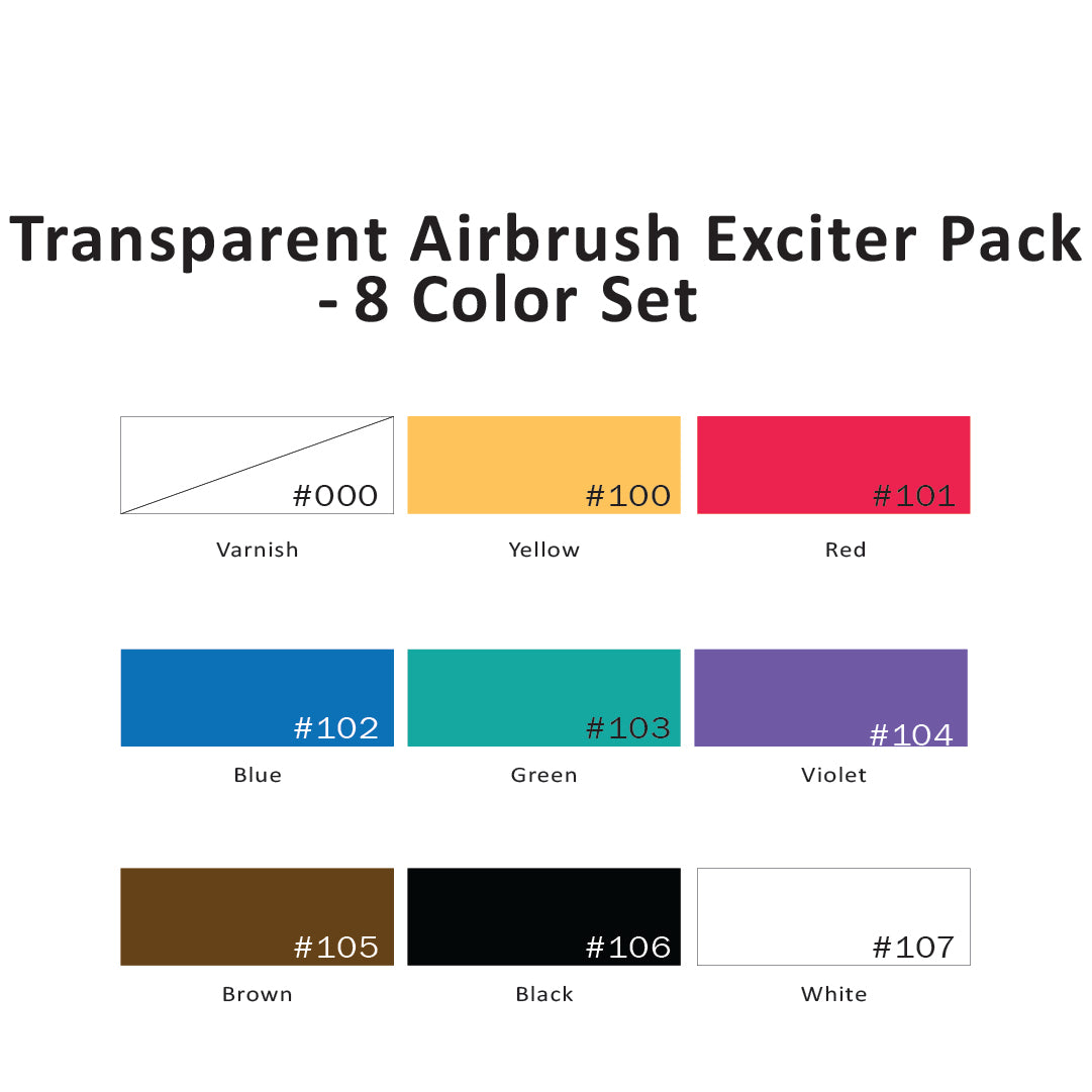 Transparent Airbrush Exciter Pack - 8 Color Set, 1/2 Oz